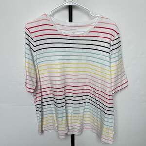 Kim Rogers Perfectly Soft Multicolor Striped Short Sleeve Crewneck Top XXL